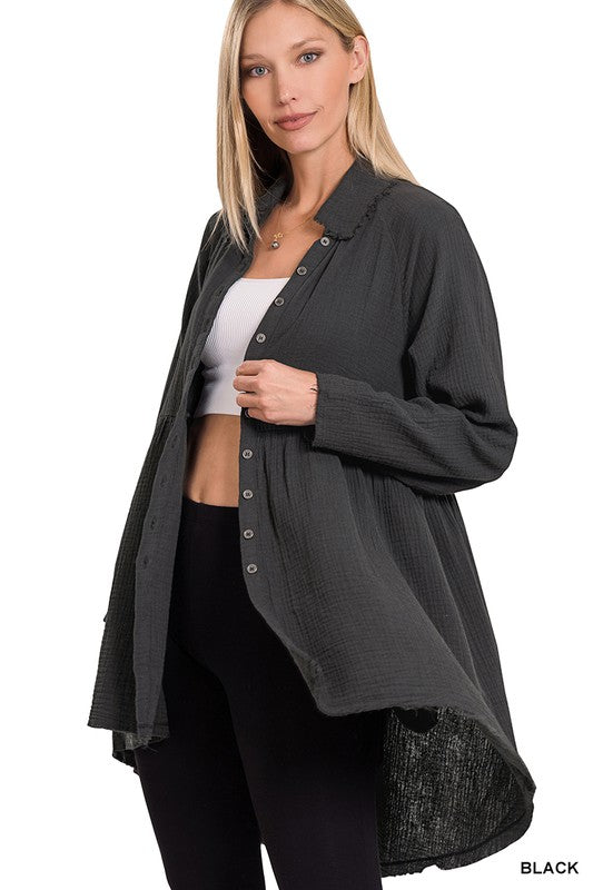 Penelope Raw Edge Shirt With Pockets