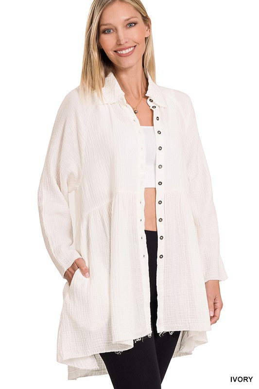 Penelope Raw Edge Shirt With Pockets