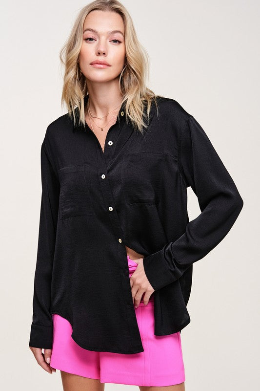 Silky Hazel Button Down Top