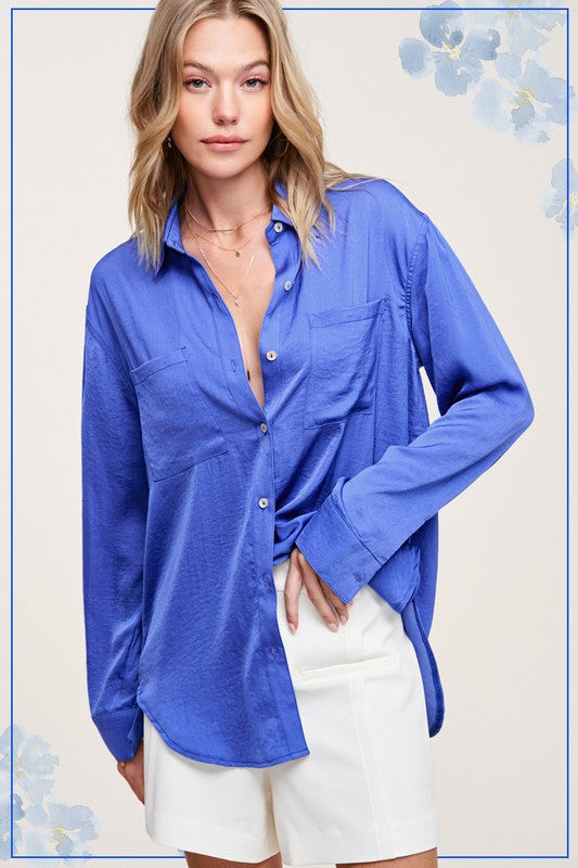 Silky Hazel Button Down Top