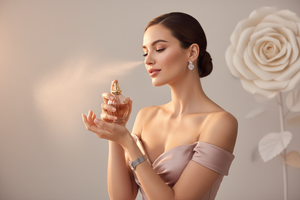 model spraying fragrance on