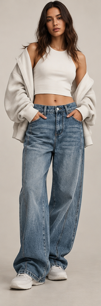 Vintage Wash Barrel Leg Denim Jeans