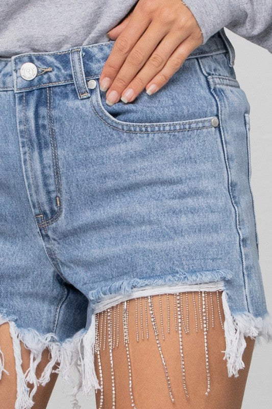 Came Through Dripping Rhinestone Denim Short