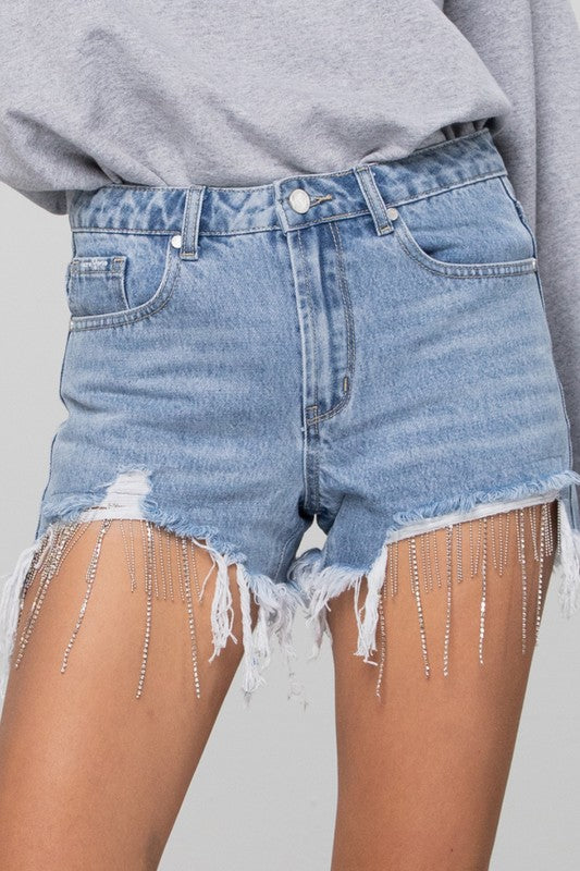 Came Through Dripping Rhinestone Denim Short