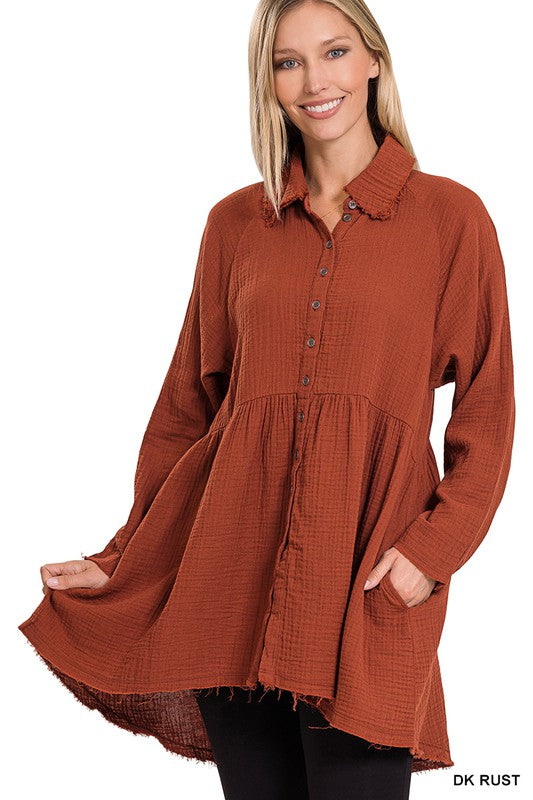 Penelope Raw Edge Shirt With Pockets