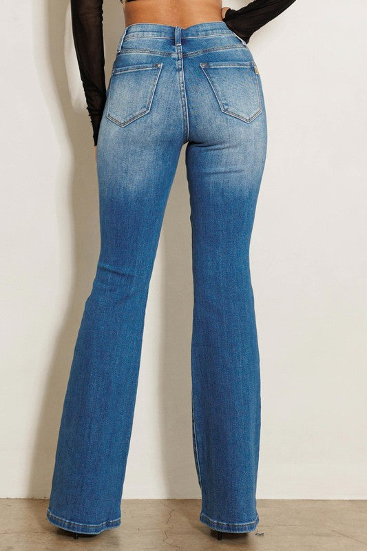 Get Your Grove On High Rise Distressed Flare Jeans
