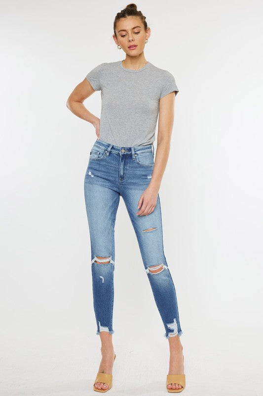Chloe High Rise Fray Hem Ankle Skinny Jeans