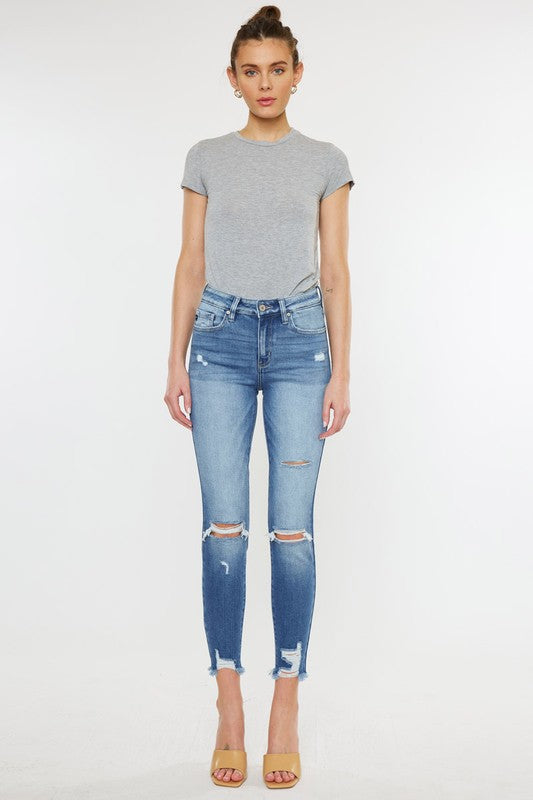 Chloe High Rise Fray Hem Ankle Skinny Jeans