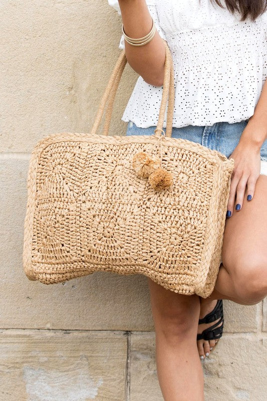 Summer Vibes Straw Traveler Tote