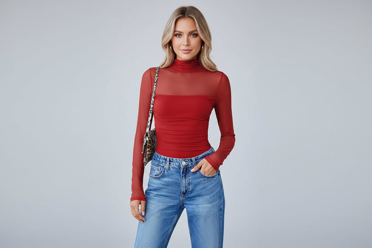 Black Sheer Mesh Sleeve Top