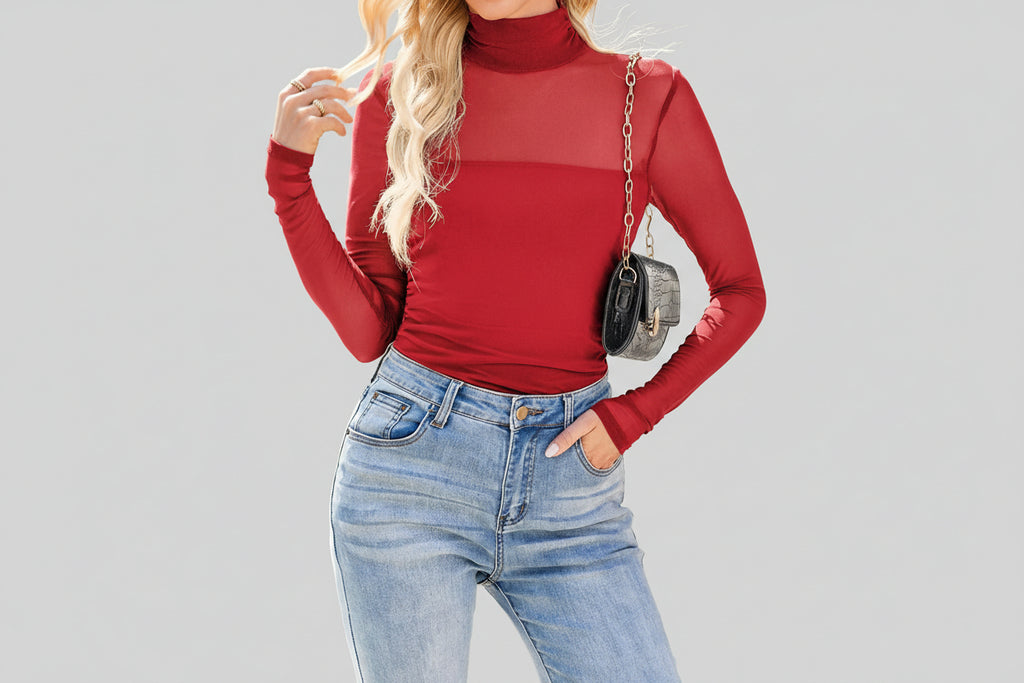 Black Sheer Mesh Sleeve Top