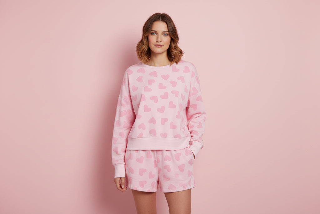 Pink Heart Print Lounge Set