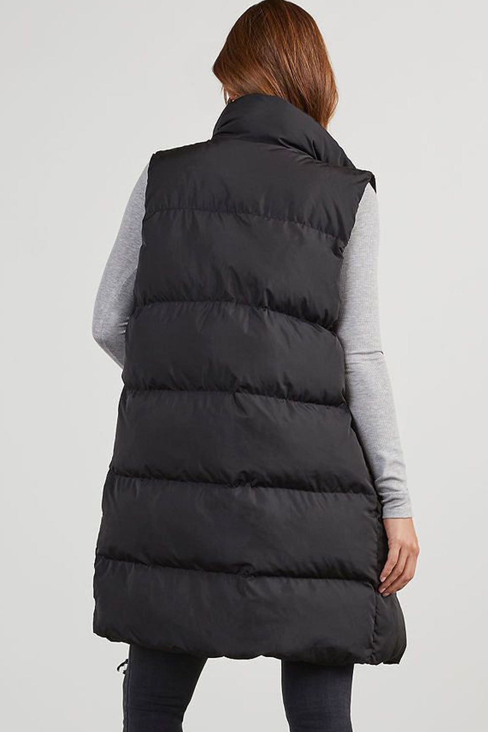 Windproof Longline Full Zipper Puffer Vest