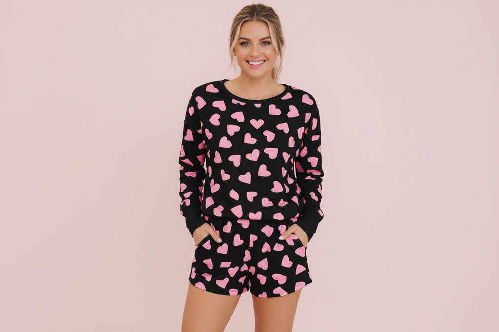 Pink Heart Print Lounge Set