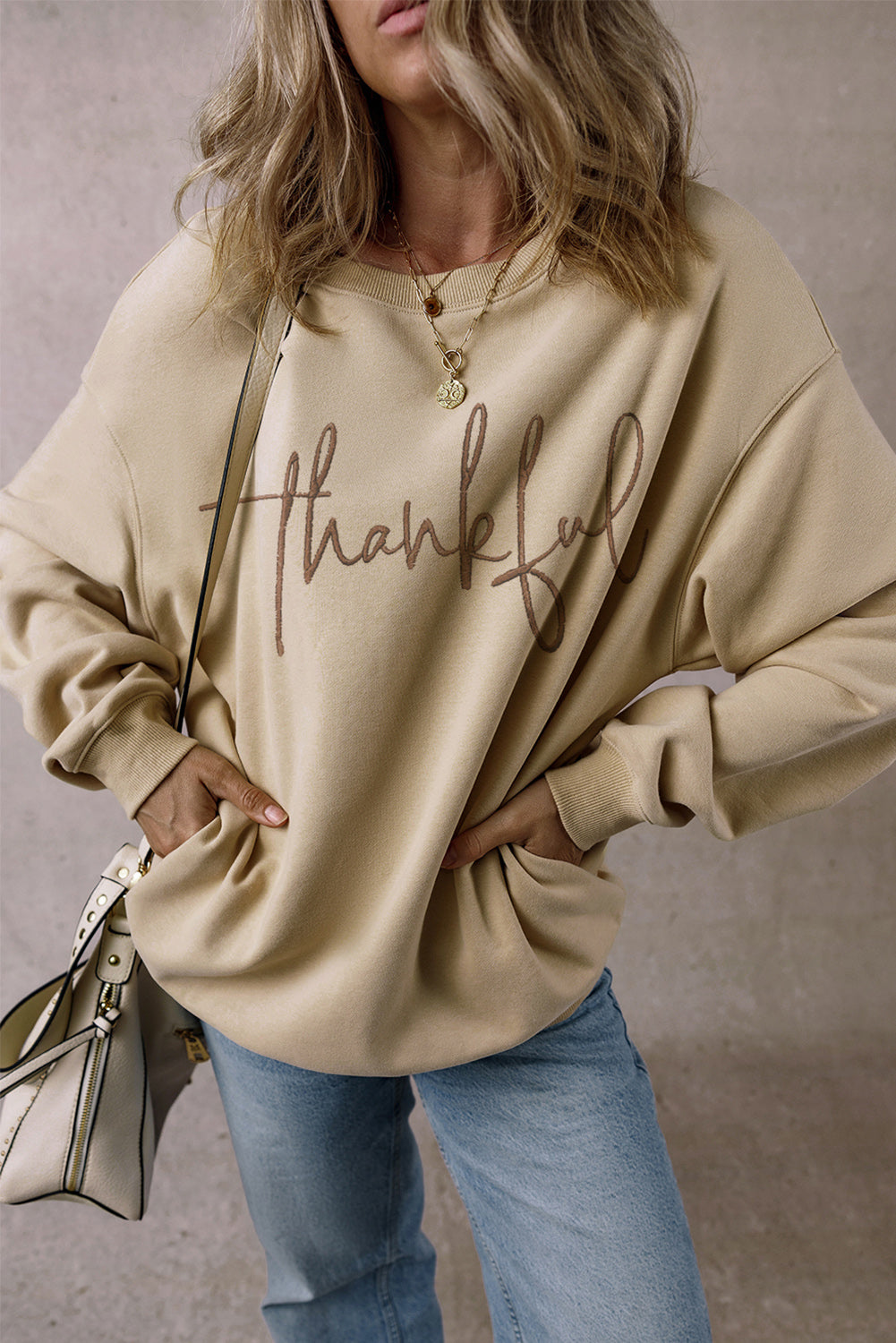 Thankful Embroidered Pullover Sweatshirt