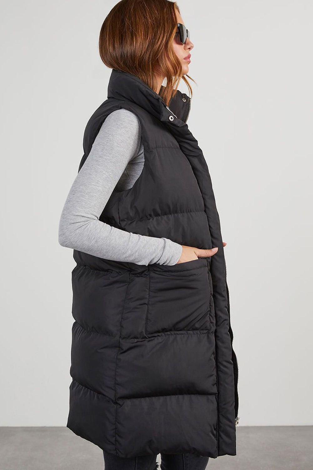Windproof Longline Full Zipper Puffer Vest