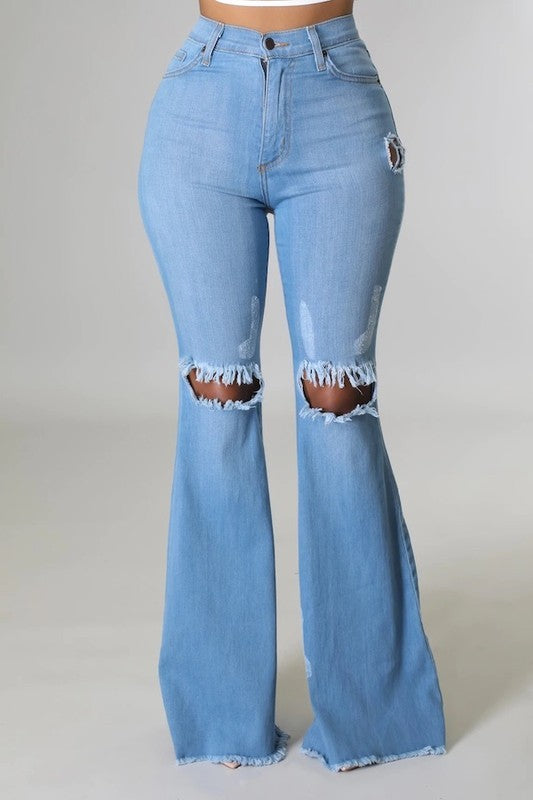 Violeta Knee Rip Flare Jean Medium Wash