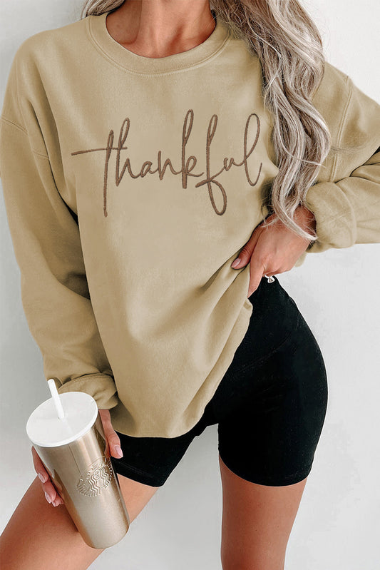 Thankful Embroidered Pullover Sweatshirt