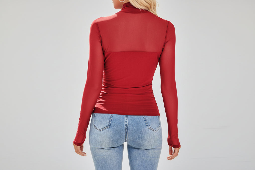 Black Sheer Mesh Sleeve Top