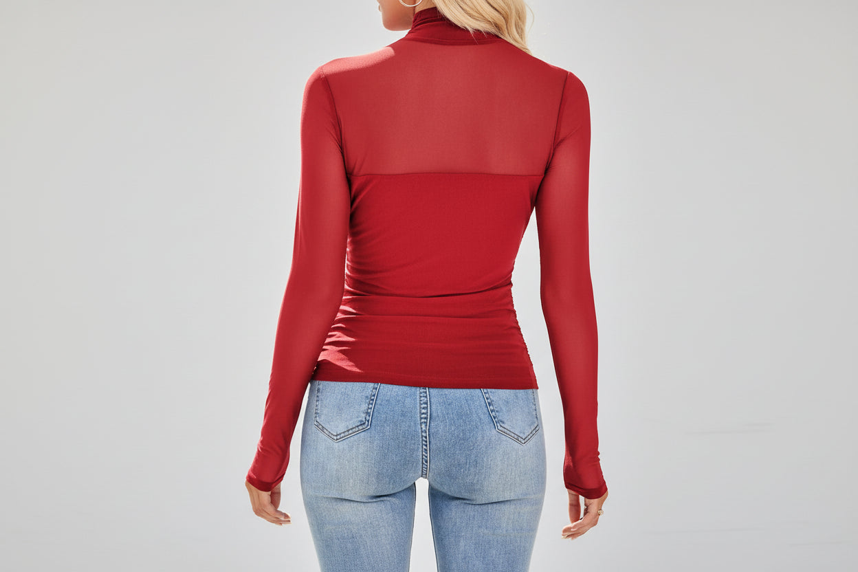 Black Sheer Mesh Sleeve Top