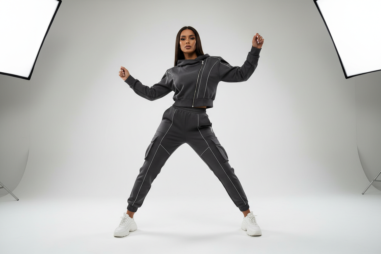 VIDEO OF MODEL WEARING SWEATSUIT 